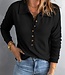 Button Front Turn-Down Neck Knit Top - Black