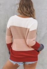 Color Block Knitted Pullover Sweater - Khaki