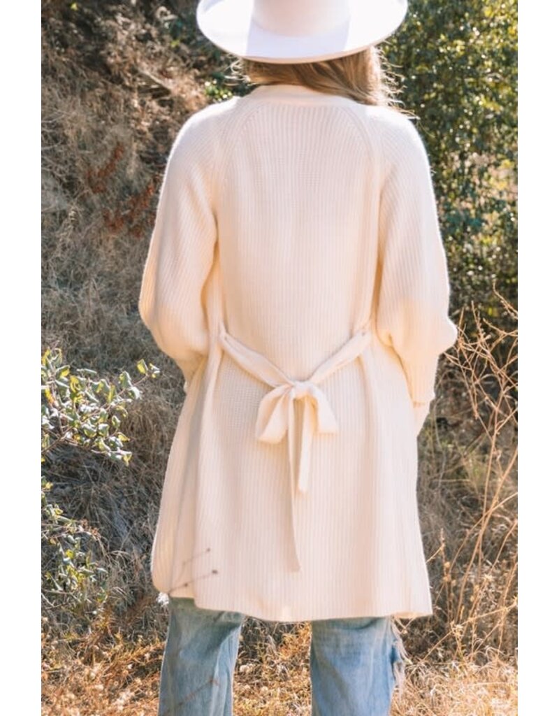 Solid Color Open Front Cardigan with Tie - Apricot