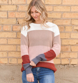 Color Block Knitted Pullover Sweater - Khaki