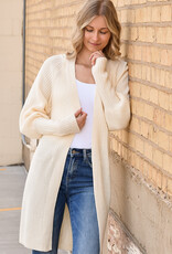 Solid Color Open Front Cardigan with Tie - Apricot