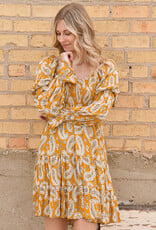 Boho Paisley Long Sleeve Floral Dress - Yellow