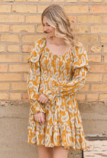 Boho Paisley Long Sleeve Floral Dress - Yellow