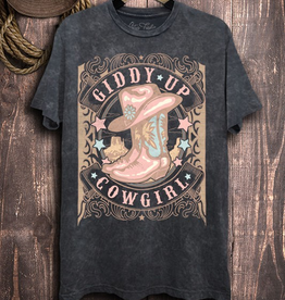 Giddy Up Cowgirl Graphic Top - Vintage Black
