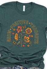 Retro Grow Positive Thoughts Floral Graphic Tee - Heather Forest