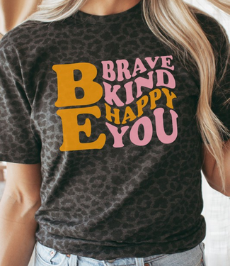 Be Brave Kind Happy You Graphic Tee - Black