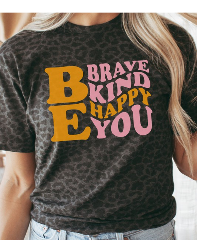 Be Brave Kind Happy You Graphic Tee - Black