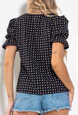 Square Neck Puff Sleeve Top -  Black
