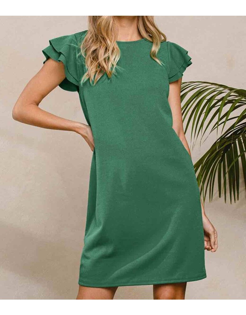 Ruffle Sleeves Tunic Dress - Forest Green