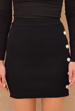 Pearl Buttoned Sweater Mini Skirt - Black