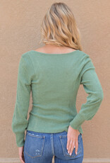 U Neck Textured Long Sleeve Top - Green