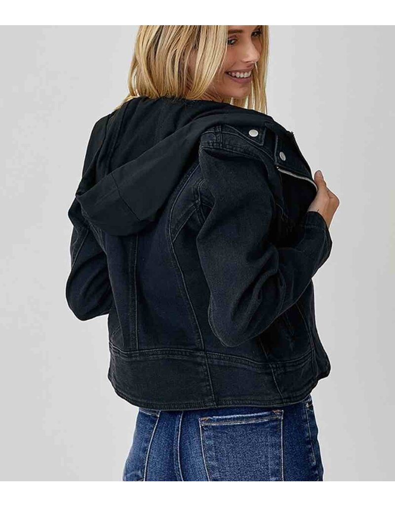 Moto Jacket W/ Zip Up Hoodie - Black