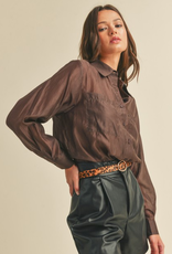Sheer Collared Button Down Shirt - Tree Brown