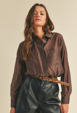 Sheer Collared Button Down Shirt - Tree Brown