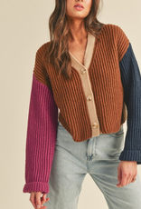 Color Block Knit Sweater Cardigan - Taupe Multi