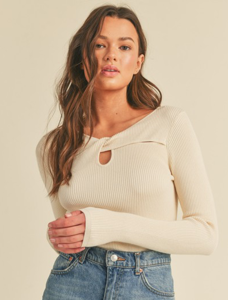 Ribbed Cut-Out Sweater - Ivory