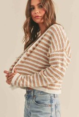 Crochet Knitted Cardigan -Tan/White