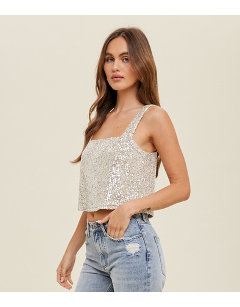 Sequin Relaxed Crop Tank - Champagne