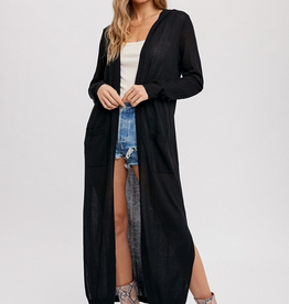 Hoodie Maxi Cardigan - Black