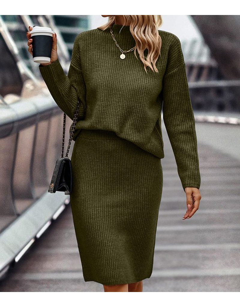 Solid Thick Knit Skirt - Olive