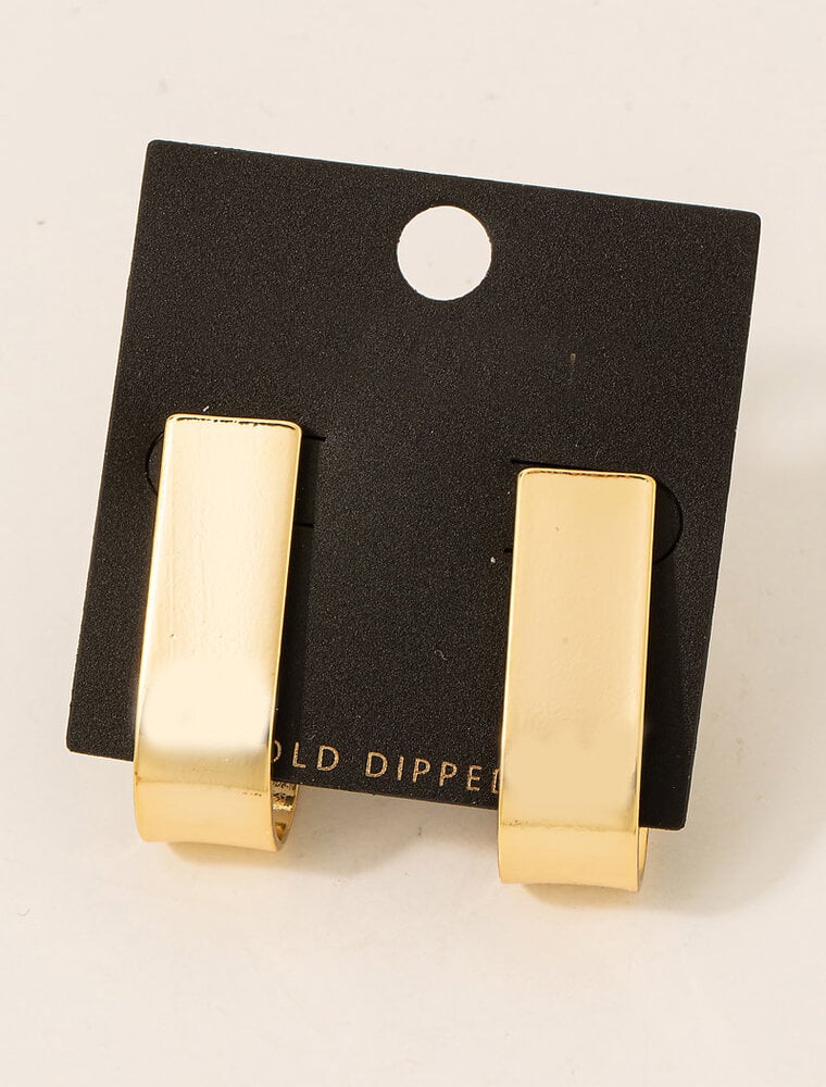 Gold Dipped Flat J Hoop Earrings