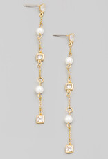 Pearl & Rhinestone Chain Dangle Earrings