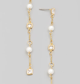 Pearl & Rhinestone Chain Dangle Earrings