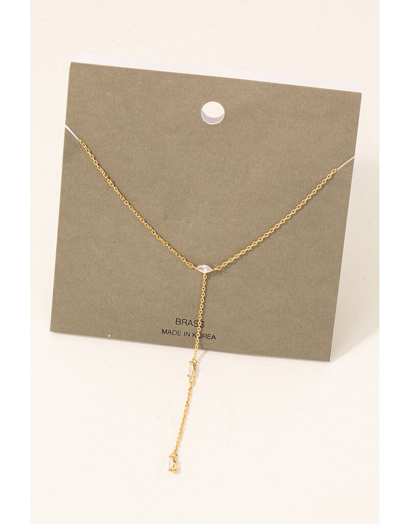 Oval Rhinestone Lariat Chain Necklace