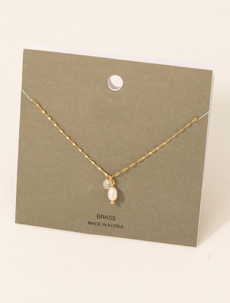 Pearl And Rhinestone Charm Necklace