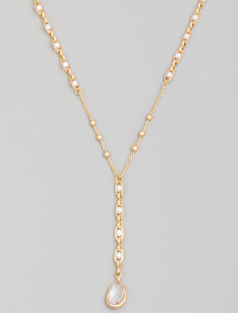 Pearly Bead Dainty Chain Lariat Necklace