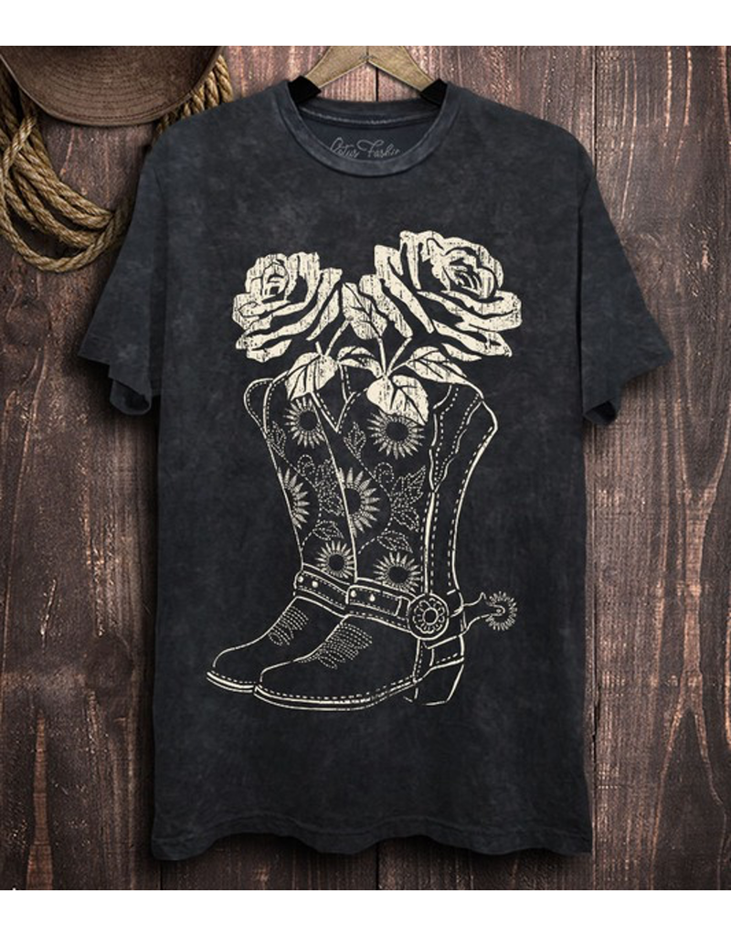 Boots & Roses Graphic Top - Vintage Black