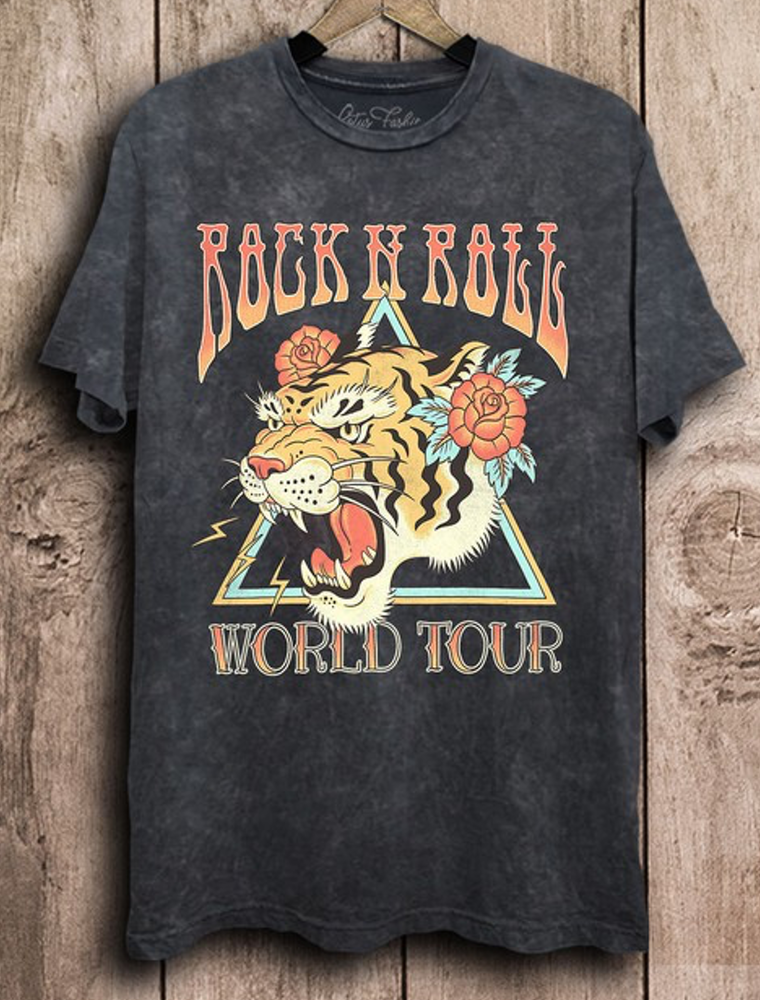 Rock & Roll Tiger Graphic Top - Vintage Black