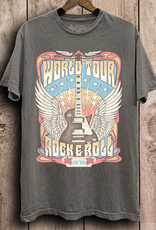 World Tour Rock & Roll Graphic Top - Stone Gray