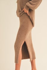 Ribbed Knee Length Sweater Skirt - Chestnut