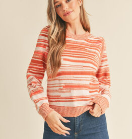 Puff Shoulder Striped Sweater - Clay/Ivory