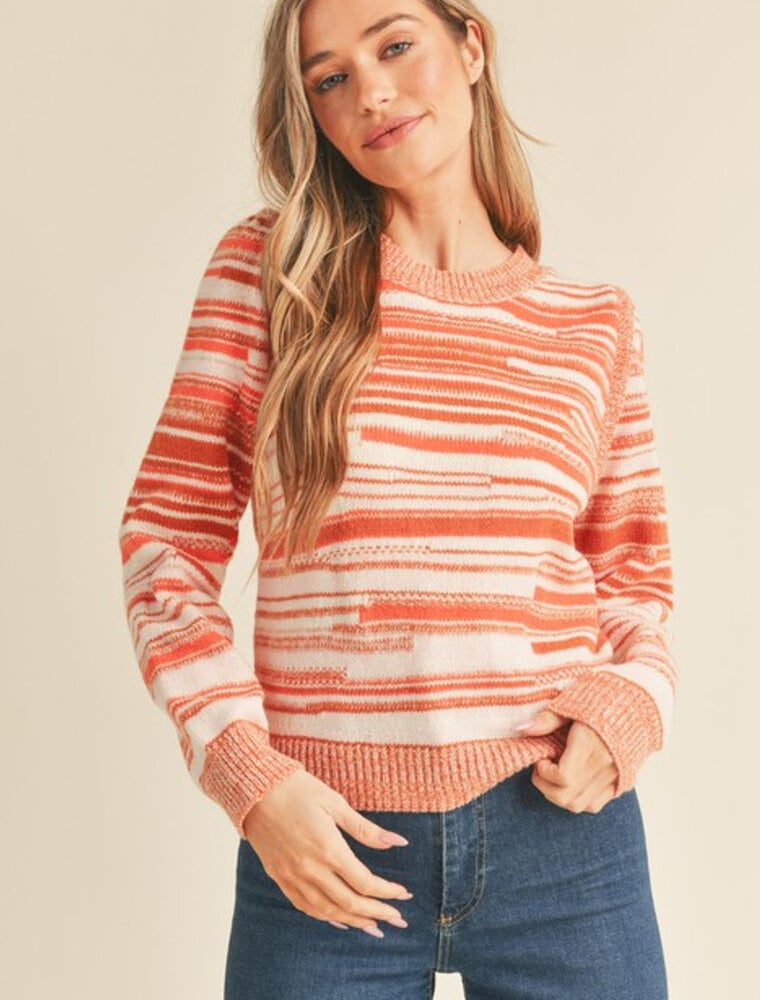 Puff Shoulder Striped Sweater - Clay/Ivory