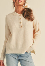 Oversized Henley Ribbed Sweater - Cream