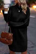 Thick Knit Solid Loose Fit Sweater Dress - Black