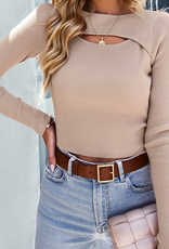 Front Cut Out Cropped Solid Top - Khaki