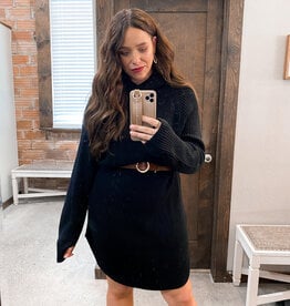 Thick Knit Solid Loose Fit Sweater Dress - Black
