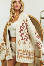 Aztec Pattern Comfy Sweater Cardigan - Oatmeal Combo