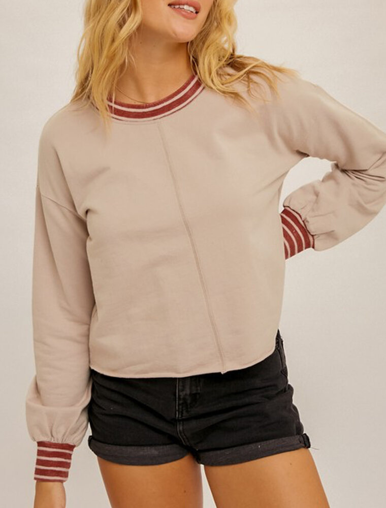 Washed Stripe Band Sweater - Dusty Rose