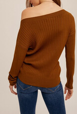 Ruched Drawstring Asymetrical Sweater - Chai