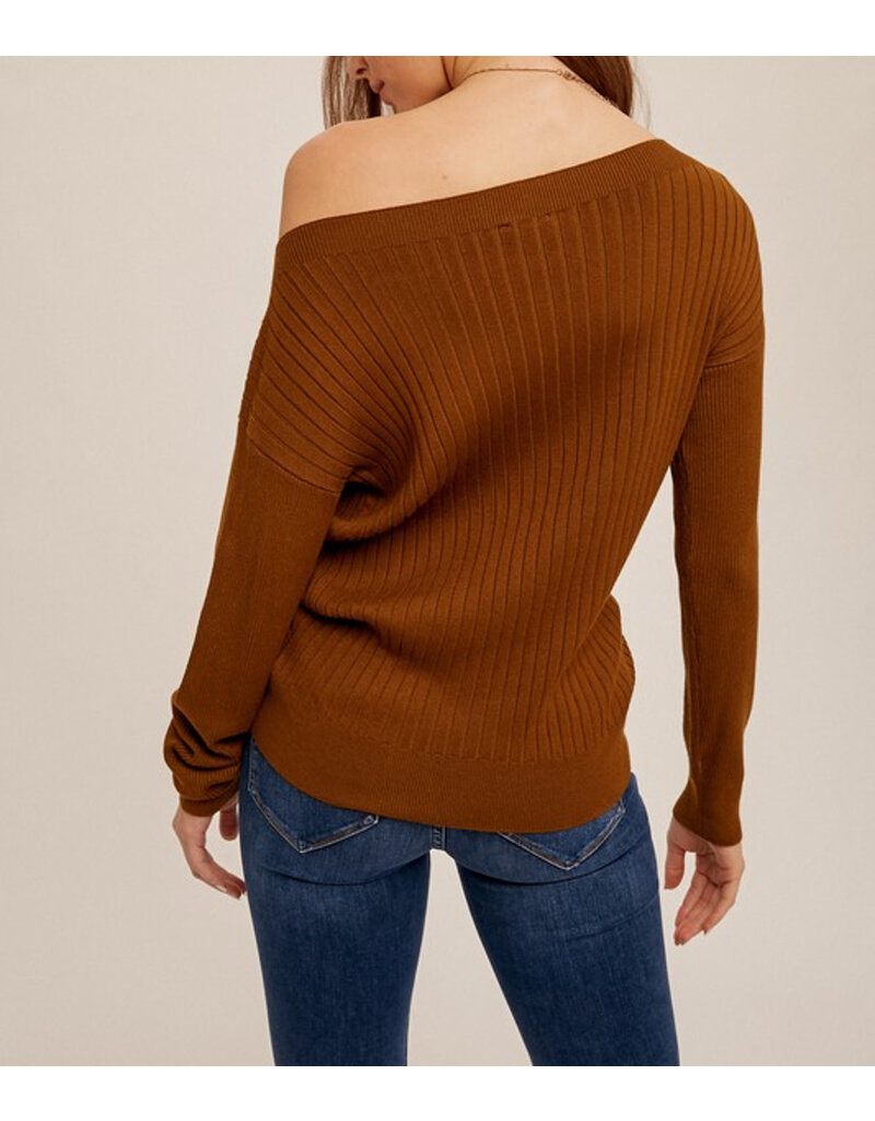 Ruched Drawstring Asymetrical Sweater - Chai