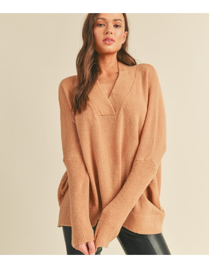 Oversized V Neck Sweater - Taupe