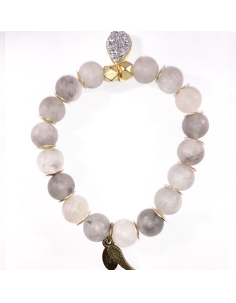 She Is Blessed Grey Agate Gold Spacers Druzy Charm