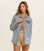 Cotton Shacket With Distressed Detail - Denim