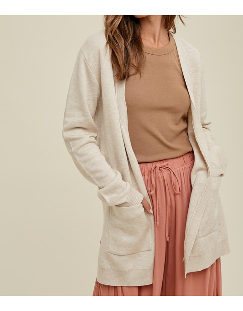 Knit Heathered Cardigan With Pockets - Oatmilk