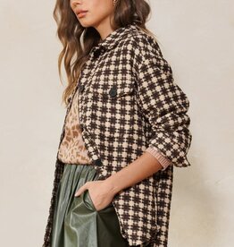 Curvy Front Button Down Tweed Oversized Jacket