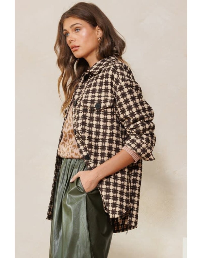 Curvy Front Button Down Tweed Oversized Jacket